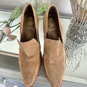 Vince Camuto Women's Camel Suede Pointed Slip-On Loafers